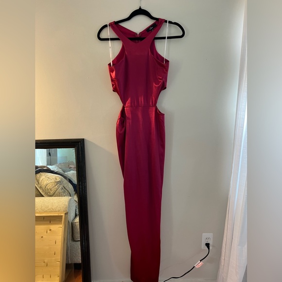 “Just as Gorgeous Magenta Satin Halter Cutout Maxi Dress” - Lulus size M - Picture 4 of 8